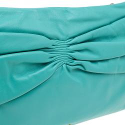 Pre Owned Miu Miu Tourqouis Leather Ruched Clutch