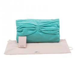 Pre Owned Miu Miu Tourqouis Leather Ruched Clutch