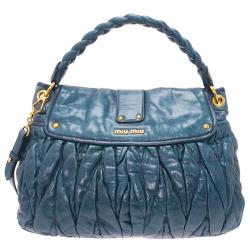 Pre Owned Miu Miu Denim Blue Leather Matelasse Hobo Bag