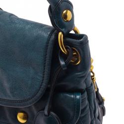 Pre Owned Miu Miu Denim Blue Leather Matelasse Hobo Bag