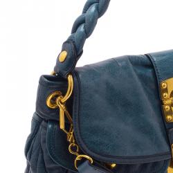 Pre Owned Miu Miu Denim Blue Leather Matelasse Hobo Bag