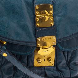 Pre Owned Miu Miu Denim Blue Leather Matelasse Hobo Bag