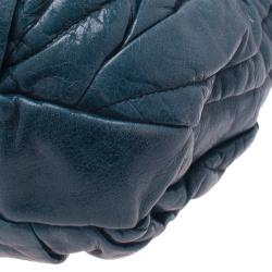 Pre Owned Miu Miu Denim Blue Leather Matelasse Hobo Bag