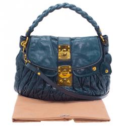 Pre Owned Miu Miu Denim Blue Leather Matelasse Hobo Bag