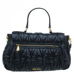 Pre Owned حقيبة يد ميو ميو باوليتو جلد ماتلاس سوداء