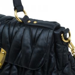 Pre Owned حقيبة يد ميو ميو باوليتو جلد ماتلاس سوداء