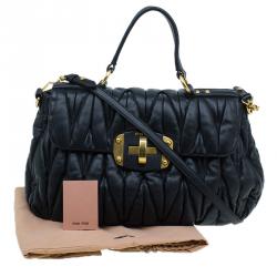 Pre Owned حقيبة يد ميو ميو باوليتو جلد ماتلاس سوداء