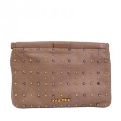 Pre Owned Miu Miu Beige Studded Frame Clutch 