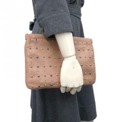 Pre Owned Miu Miu Beige Studded Frame Clutch 