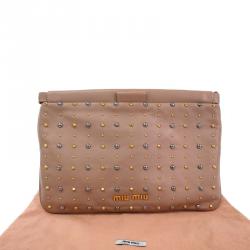 Pre Owned Miu Miu Beige Studded Frame Clutch 