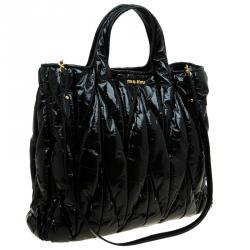 Pre Owned Miu Miu Black Matelasse Patent Vinyl North/South Tote