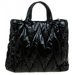 Pre Owned Miu Miu Black Matelasse Patent Vinyl North/South Tote