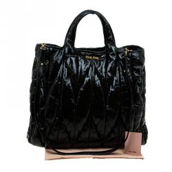 Pre Owned Miu Miu Black Matelasse Patent Vinyl North/South Tote