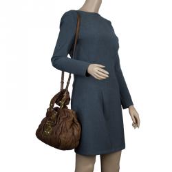 Pre Owned Miu Miu Brown Matelasse Leather Bauletto Aperto Tote