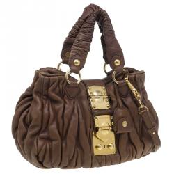 Pre Owned Miu Miu Brown Matelasse Leather Bauletto Aperto Tote