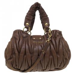 Pre Owned Miu Miu Brown Matelasse Leather Bauletto Aperto Tote