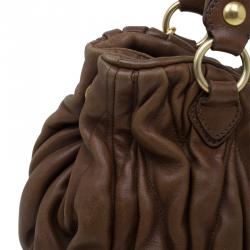 Pre Owned Miu Miu Brown Matelasse Leather Bauletto Aperto Tote