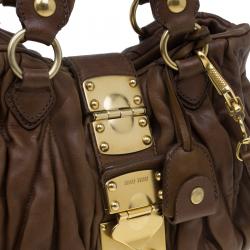 Pre Owned Miu Miu Brown Matelasse Leather Bauletto Aperto Tote