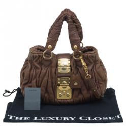 Pre Owned Miu Miu Brown Matelasse Leather Bauletto Aperto Tote