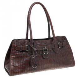 Miu Miu Brown Croc Embossed Leather Vintage Tote