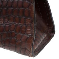 Miu Miu Brown Croc Embossed Leather Vintage Tote