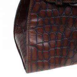 Miu Miu Brown Croc Embossed Leather Vintage Tote