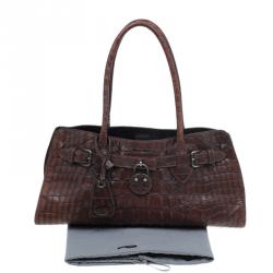 Miu Miu Brown Croc Embossed Leather Vintage Tote