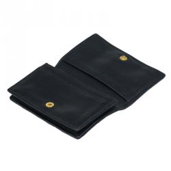 Pre Owned Miu Miu Black Leather Matelasse Flap Cardholder 