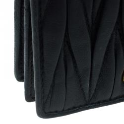 Pre Owned Miu Miu Black Leather Matelasse Flap Cardholder 