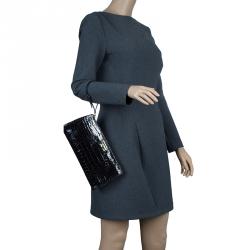 Pre Owned  Miu Miu Black Croc Embossed Patent Leather St. Cocco Clutch