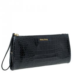 Pre Owned  Miu Miu Black Croc Embossed Patent Leather St. Cocco Clutch