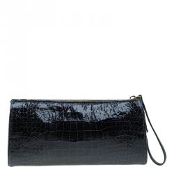 Pre Owned  Miu Miu Black Croc Embossed Patent Leather St. Cocco Clutch