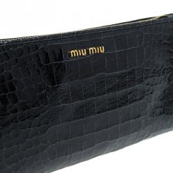 Pre Owned  Miu Miu Black Croc Embossed Patent Leather St. Cocco Clutch