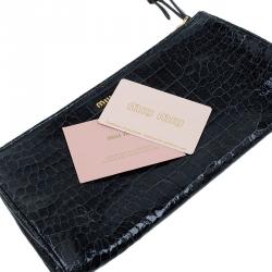 Pre Owned  Miu Miu Black Croc Embossed Patent Leather St. Cocco Clutch