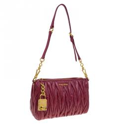 Pre Owned Miu Miu Rosewood Matelasse Vitello Lux Leather Shoulder Bag