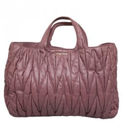 Pre Owned Miu Miu Purple Matelasse Leather Shopping Tote