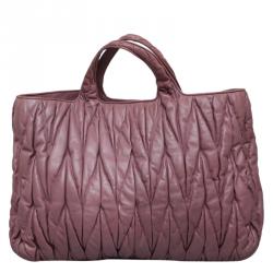 Pre Owned Miu Miu Purple Matelasse Leather Shopping Tote