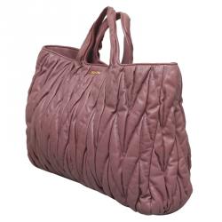 Pre Owned Miu Miu Purple Matelasse Leather Shopping Tote