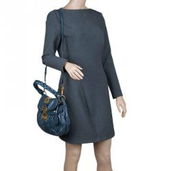 Pre Owned Miu Miu Navy Blue Matelasse Lux Leather Small Coffer Hobo