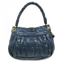 Pre Owned Miu Miu Navy Blue Matelasse Lux Leather Small Coffer Hobo