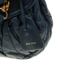 Pre Owned Miu Miu Navy Blue Matelasse Lux Leather Small Coffer Hobo