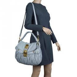 Miu Miu Grey Matelasse Lux Leather Coffer Hobo
