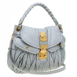 Miu Miu Grey Matelasse Lux Leather Coffer Hobo
