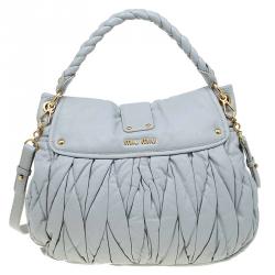 Miu Miu Grey Matelasse Lux Leather Coffer Hobo