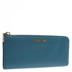 Miu Miu Light Blue Leather Zip Around Wallet