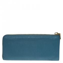 Miu Miu Light Blue Leather Zip Around Wallet