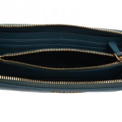Miu Miu Light Blue Leather Zip Around Wallet