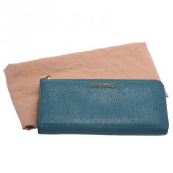 Miu Miu Light Blue Leather Zip Around Wallet