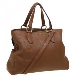 Miu Miu Brown Pebbled Leather Zip Tote