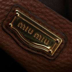 Miu Miu Brown Pebbled Leather Zip Tote